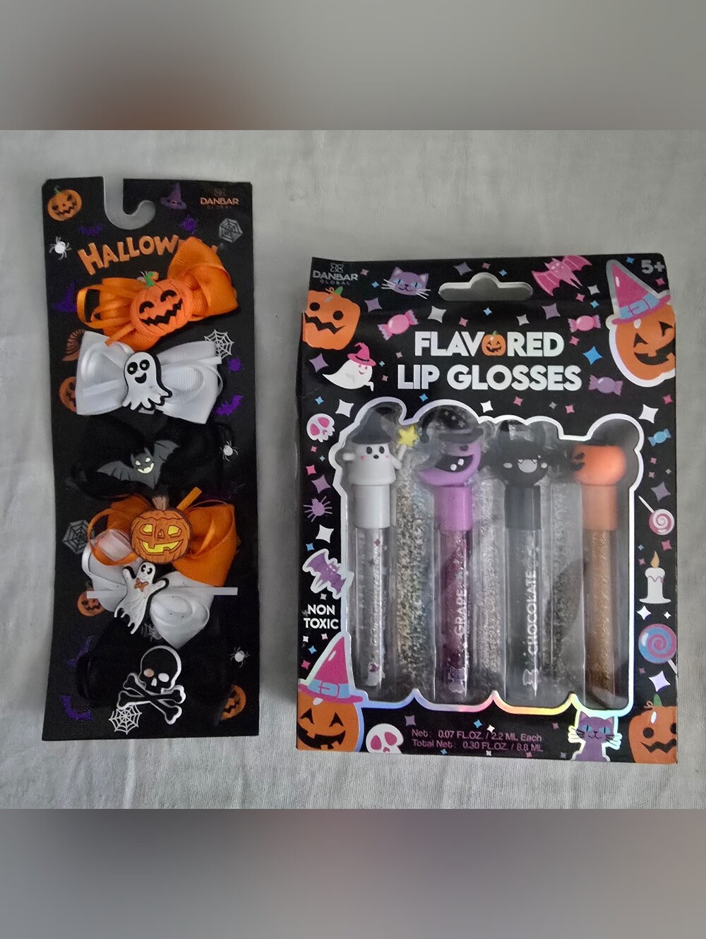 Flavored Lip Glosses, Hair Bows Set- Halloween